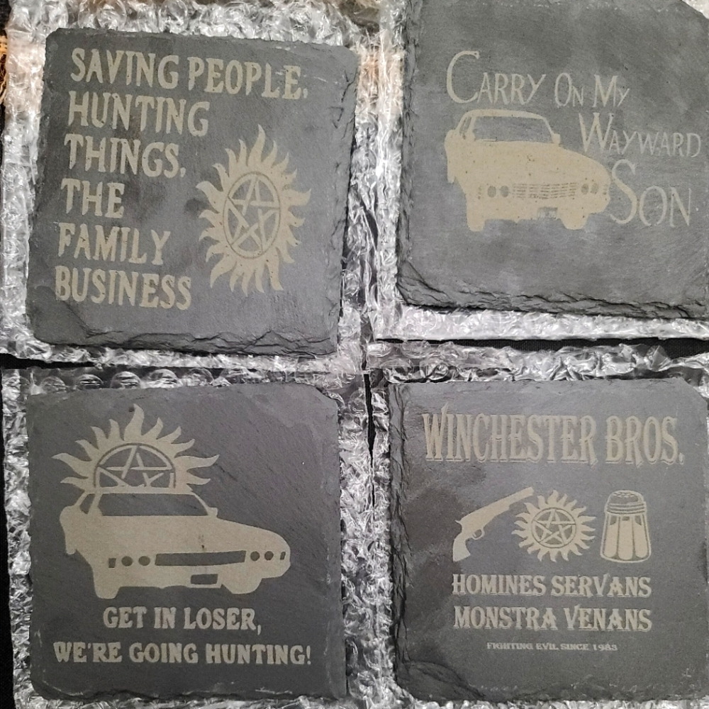Supernatural engraved slate coaster